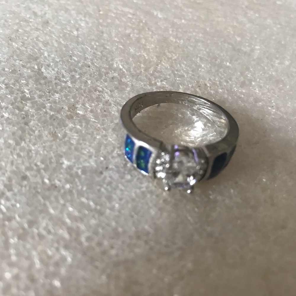 Elegant Silver and Blue inlay opal  Women's Ring